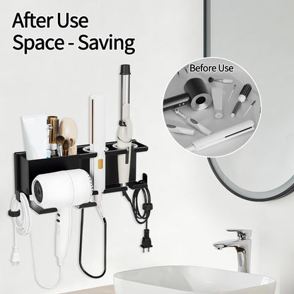 Hair Dryer Holder Wall Mount, Hair Tool Organizer with 3 Cord Organizers