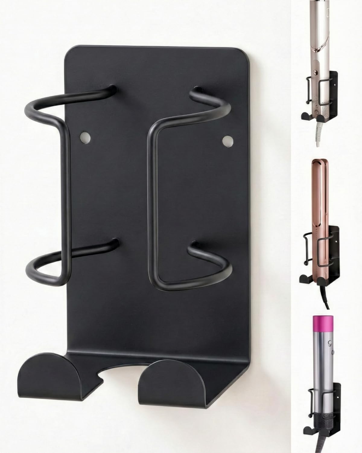 Curling Iron Holder, Stainless Steel Flat Iron Holder Wall Mount, Hair Straightener Holder for Bathroom Storage, Dyson Airstraight Holder Space Saving Silver PTALSEAW