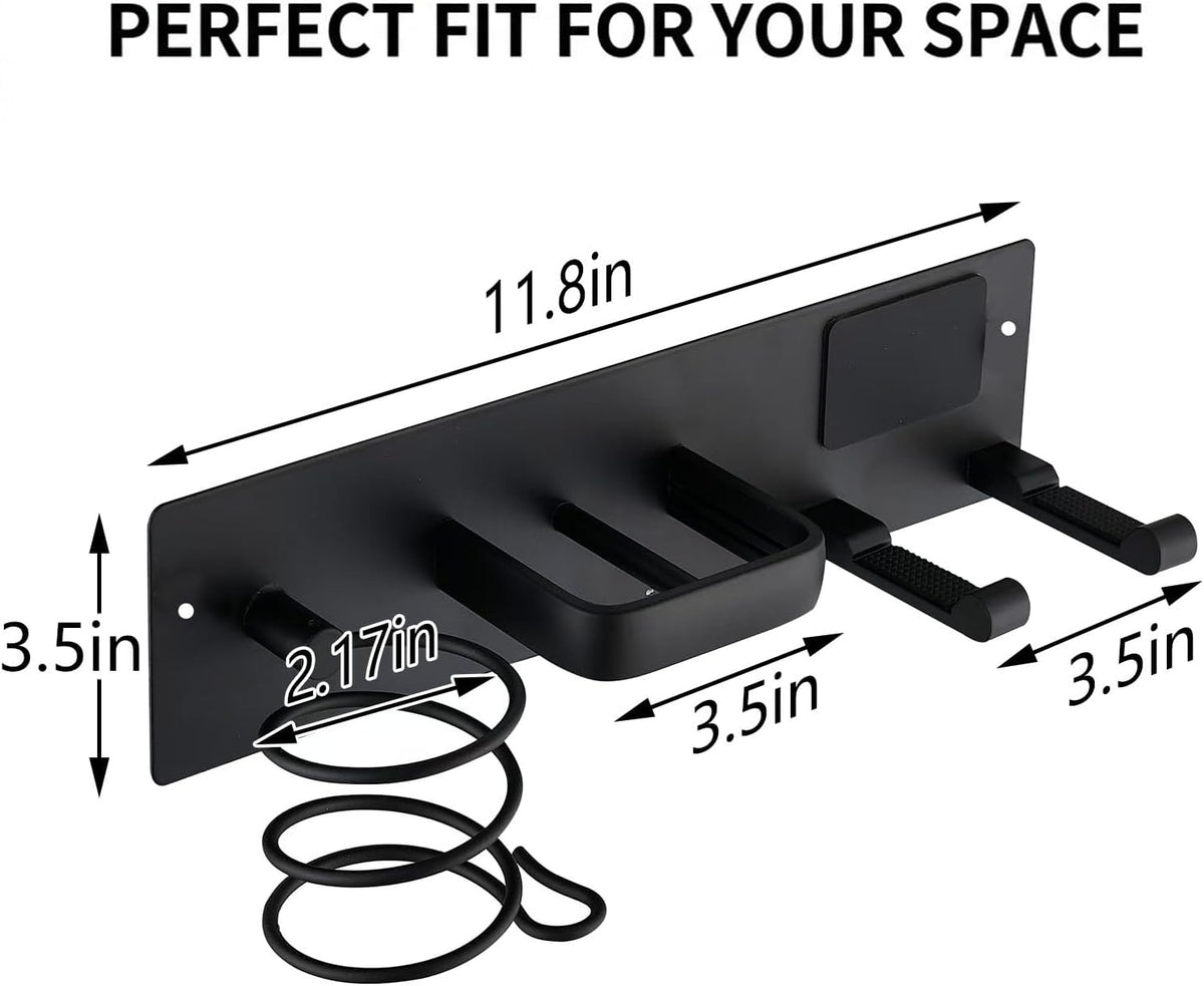 3-in-1 Wall Mount Hair Tool Organizer Hair Dryer Holder, Black