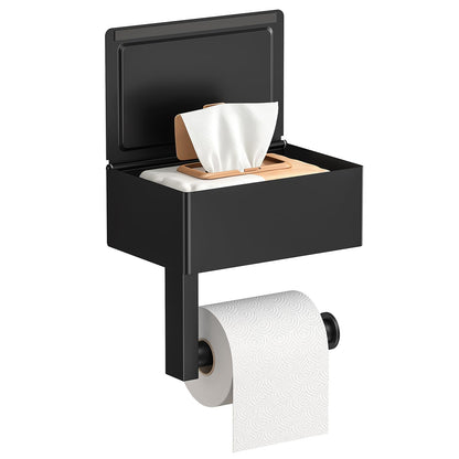 FORIOUS Toilet Paper Holder with Shelf, Wall-Mounted Modern Wipes Dispenser