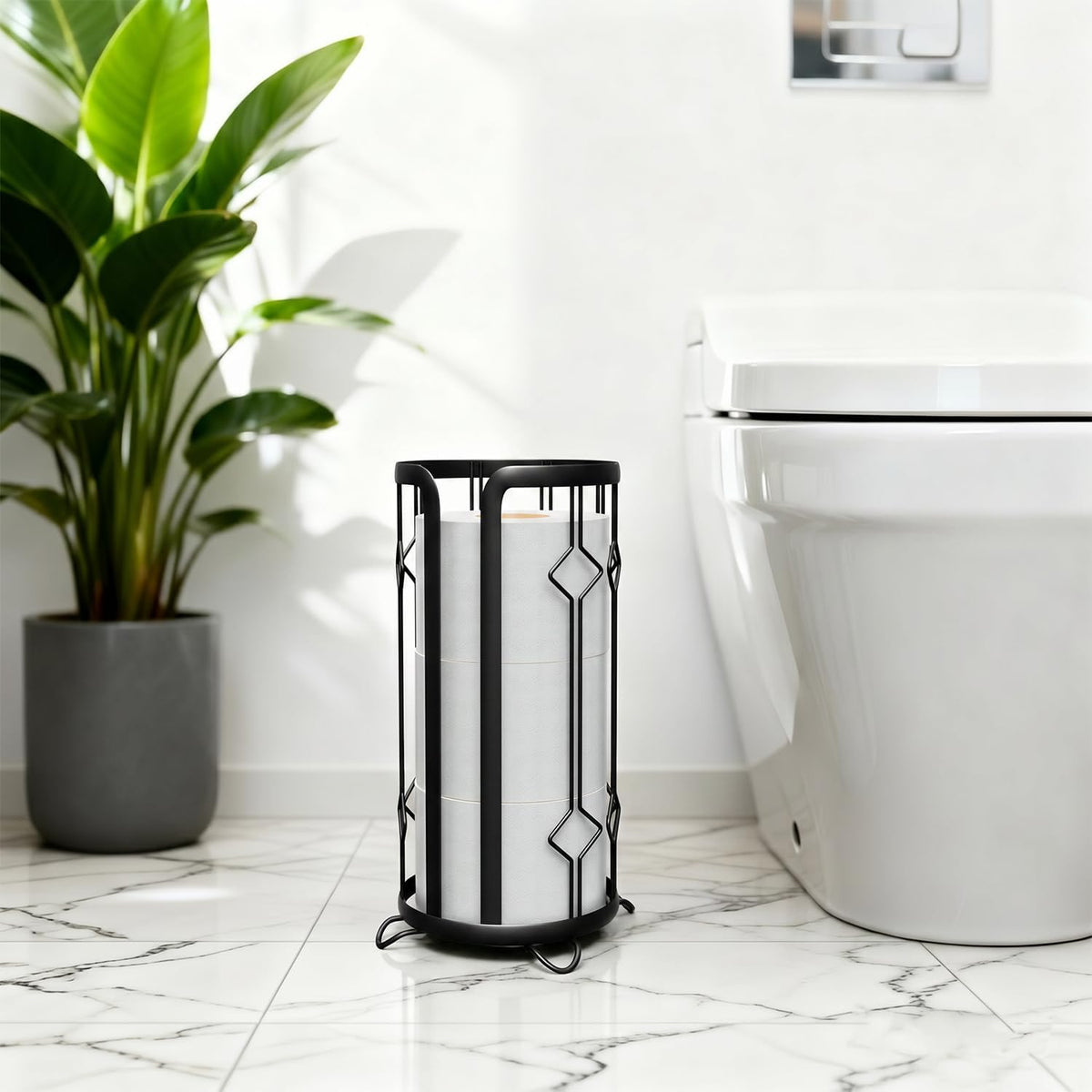 Epicano Toilet Paper Holder Stand,Freestanding Toilet Paper Storage,Black
