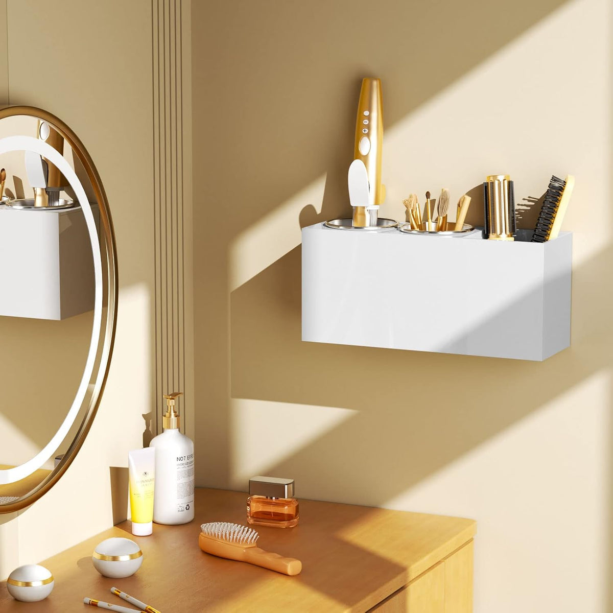 NIUBEE Hair Tool Organizer Wall Mount, Hair Dryer Holder for Bathroom,White