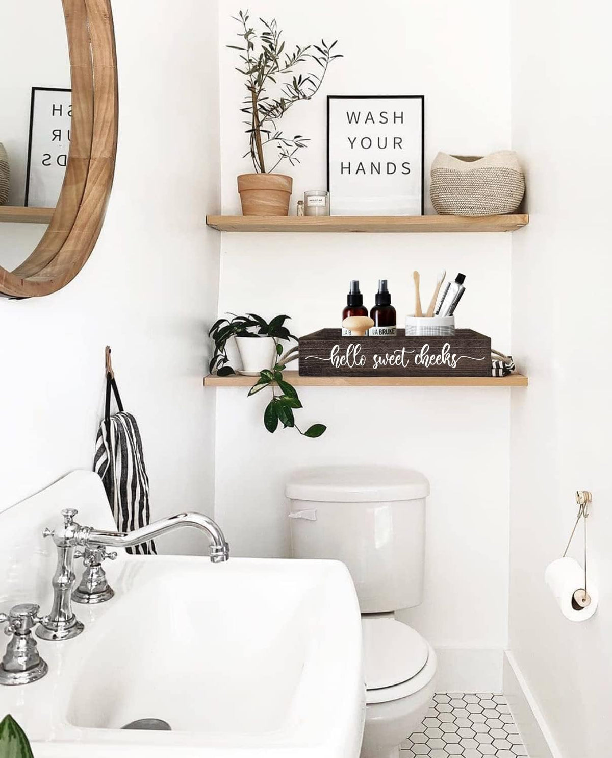 PZJIEAN 2 Sides Brown Funny Sayings Toilet Paper Bathroom Decor Box with Handle, Farmhouse Bathroom Decor Box for Toilet Paper