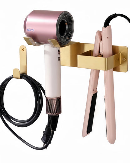 Hair Dryer Holder Wall Mounted, Hair Tool Organizer Wall Mount for Bathroom, Stainless Steel Hair Dryer Holder, Blow Dryer Holder Adhesive/Drilling Hair Dryer and Straightener Holder Black UEMUSI