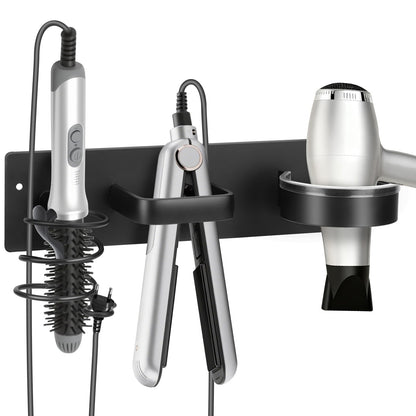 Hair Tool Organizer Wall Mount, Aluminum Hair Dryer Holder and Curling Iron Rack with Hooks, Space Saving Bathroom Hair Styling Tool Storage for Blow Dryer, Flat Iron, Curling Tools (Hook)
