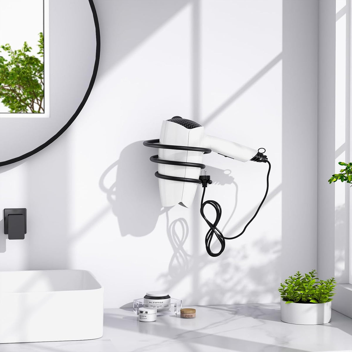 Tindbea Hair Dryer Holder, Matte Black Blow Dryer Holder Wall Mount, Bathroom Hair Tool Organizer Rack for Universal Dryer