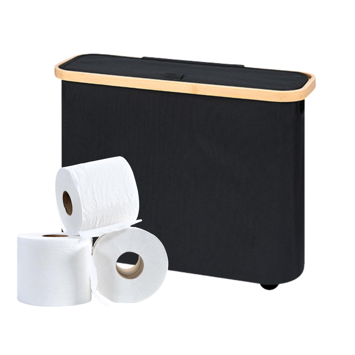 Oxford Fabric Toilet Paper Storage Basket with Lid, Free‑Standing Organizer Basket for Toilet Paper for RV Bathroom (Grey)
