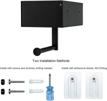 Matte Black Toilet Paper Holder Tissue Roll Hanger with Shelf Flushable Wipes Dispenser Storage Box Large Stainless Steel Bathroom Lavatory Hardware Wall Mount Adhesive