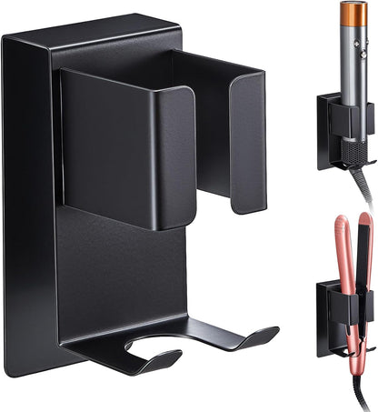 Curling Iron Holder Wall Mount, Hair Straightener Holder, Adhesive Hair Tool Organizer Storage for Styler Attachments, Flat Iron, Blow Dryer Holder for Bathroom Vanity (Black, 1Pc)