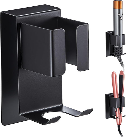 Curling Iron Holder Wall Mount, Hair Straightener Holder, Adhesive Hair Tool Organizer Storage for Styler Attachments, Flat Iron, Blow Dryer Holder for Bathroom Vanity (Black, 1Pc)
