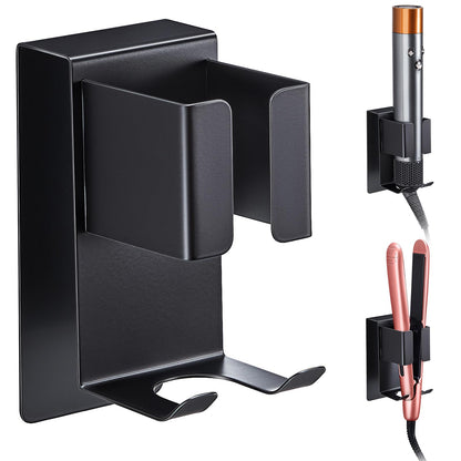 Curling Iron Holder Wall Mount, Hair Straightener Holder, Adhesive Hair Tool Organizer Storage for Styler Attachments, Flat Iron, Blow Dryer Holder for Bathroom Vanity (Black, 1Pc)