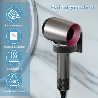 Hair Dryer Holder Wall Mounted, Blow Dryer Holder, Self Adhesive Hair Tool Organizer and Storage, Aluminum Hairdryer Holders, Blow Dryers Hanger for Bathroom Barber Shop(Black)