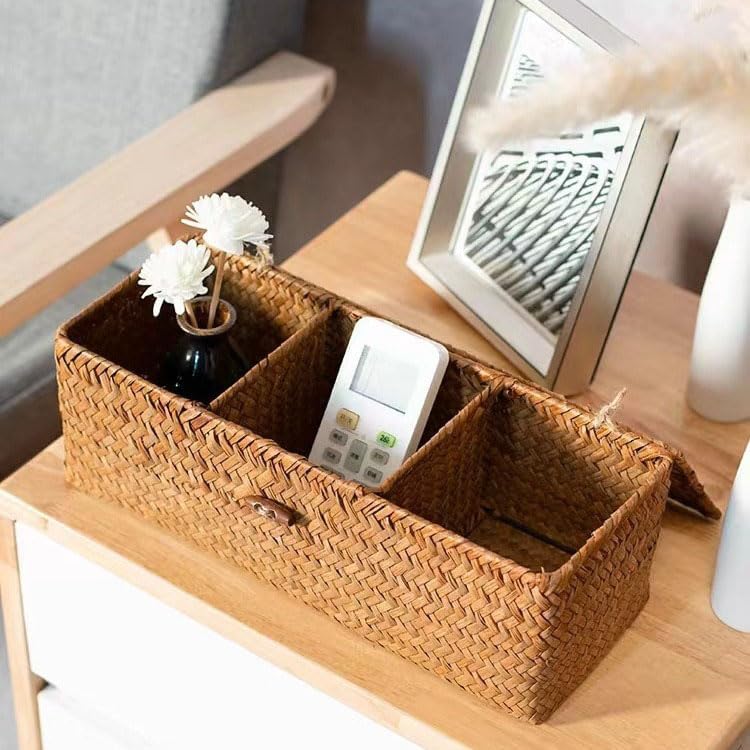 Seagrass Storage Basket for Bathroom - Toilet Tank with Lid, Wicker Woven Narrow Basket for Organizing (13" x 5" x 4.3")