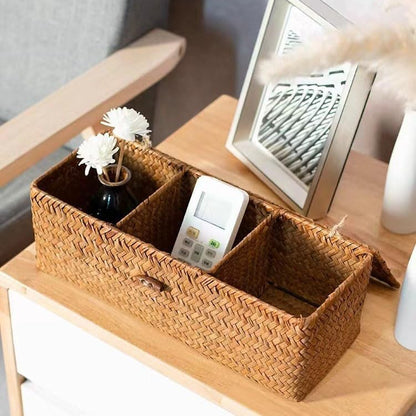 Seagrass Storage Basket for Bathroom - Toilet Tank with Lid, Wicker Woven Narrow Basket for Organizing (13" x 5" x 4.3")