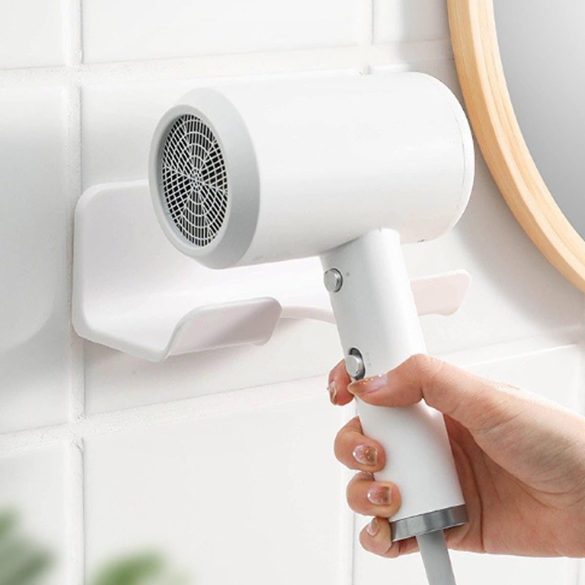 Hair Dryer Holder Wall Mount, Stainless Steel Blow Dryer Holder for Bathroom, Rustproof Hair Dryer Organizer Fits 2.3" Diameter, Easy Wall Installation (Black)