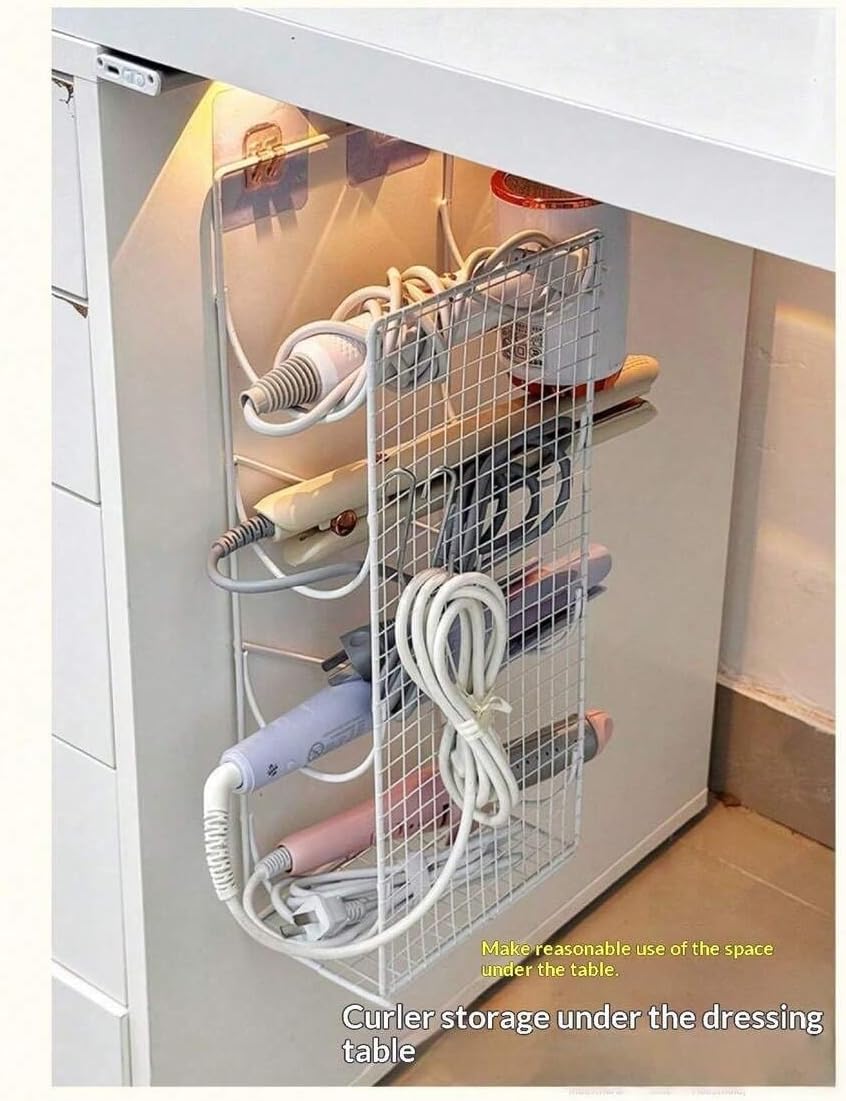 No Drill Wall Mount Curling Iron Holder, Zinc Alloy Hair Dryer Organizer