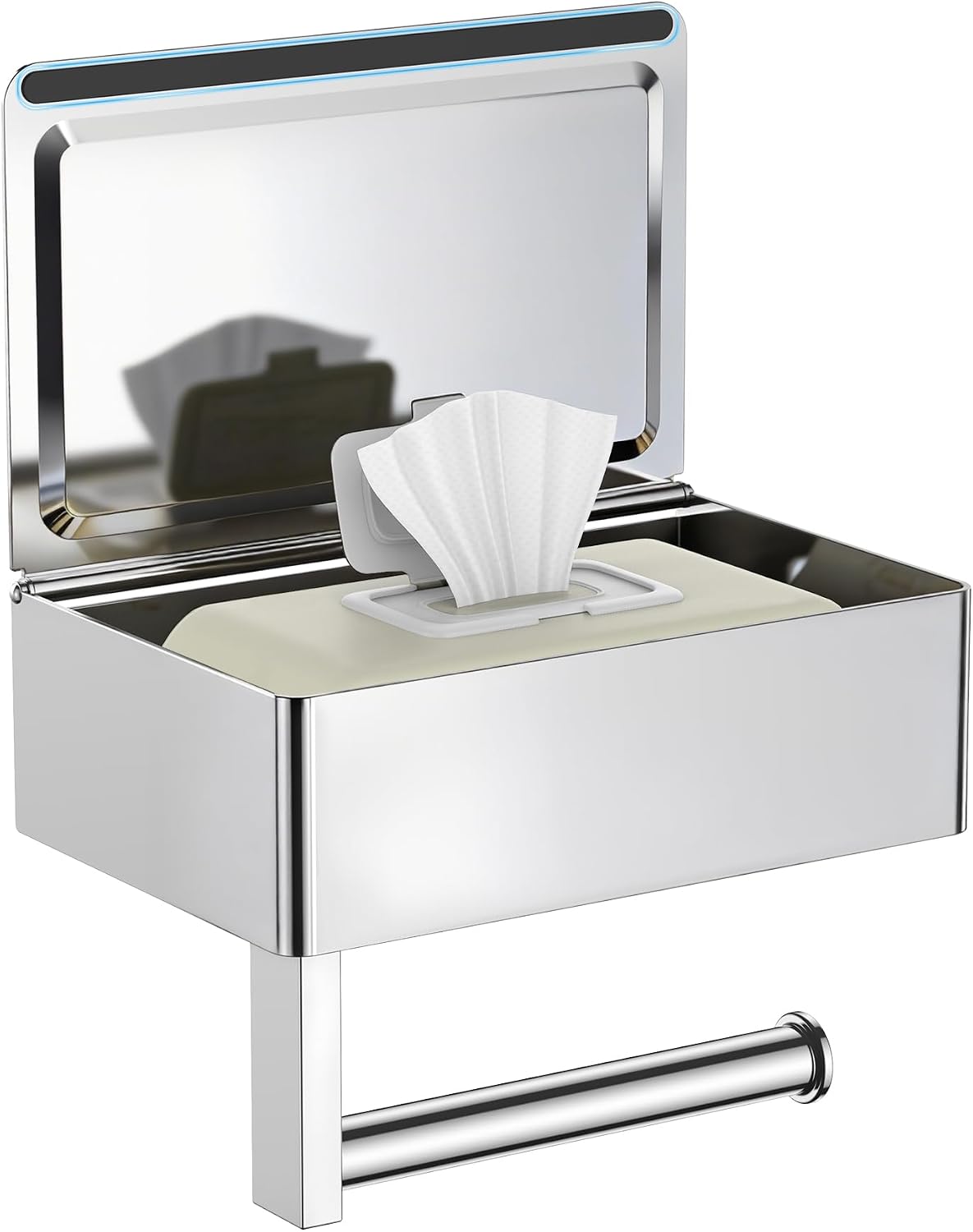 FORIOUS Toilet Paper Holder with Shelf, Wall-Mounted Modern Wipes Dispenser