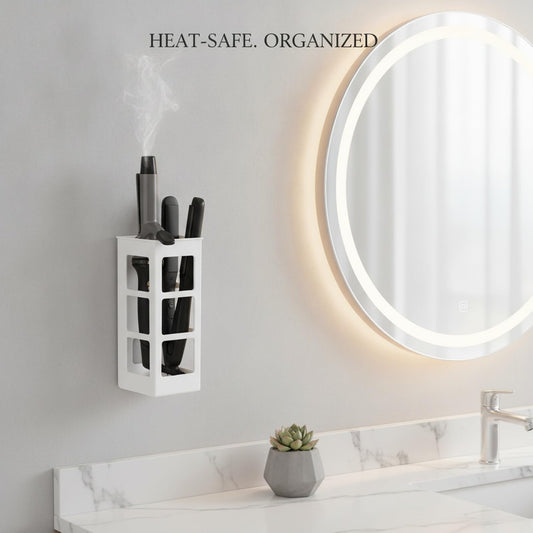 Hair Tool Organizer Wall Mount, Curling Iron Holder & Flat Iron Holder, Self Adhesive Hair Dryer Holder for Bathroom, No Drilling Styling Tool Storage Rack for Vanity, Salon Hair Care Tools Holder (White,1 Pack)