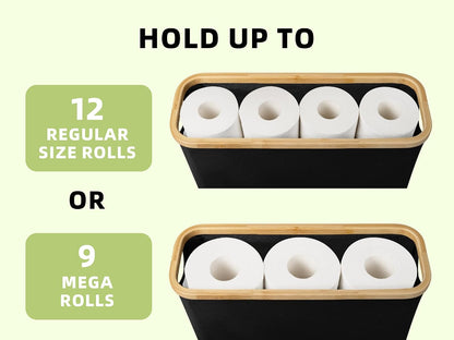 StorageWorks Toilet Paper Storage Basket, Papers Container with Bamboo Lid, Medium Toilets Holder for Up to 9 Mega Rolls, Organizer for Bathroom, Black, 1 Pack