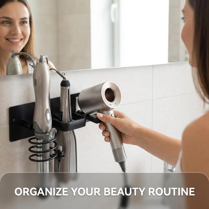 3-in-1 Wall Mount Hair Tool Organizer Hair Dryer Holder, Black