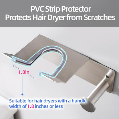 Hair Dryer Holder, Hair Dryer Holder Wall Mounted, Self Adhesive Blow Dryer Holder, Stainless Steel Dyson Hair Dryer Holder, Hairdryer Holder for Bathroom BANJEKT