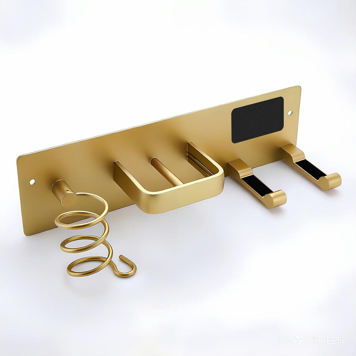 Hair Dryer Holder Hair Tool Organizer Metal Wall Mount (Gold)