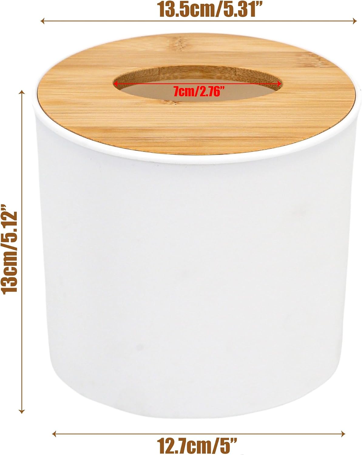 Bamboo Lid Round Tissue Holder Box 5x5'' – Decorative Toilet Paper Roll Dispenser & Dryer Sheet Case – Space-Saving Wood Organizer for Bathroom - for Paper Rolls Under 5 inches only