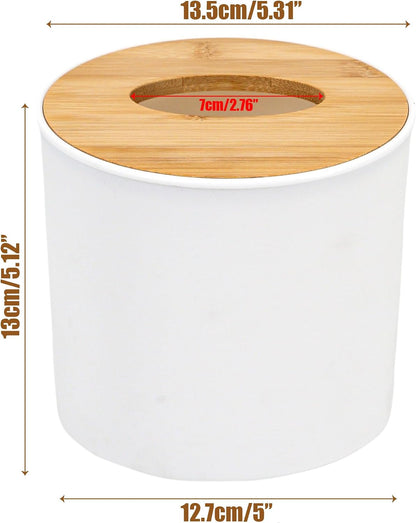Bamboo Lid Round Tissue Holder Box 5x5'' – Decorative Toilet Paper Roll Dispenser & Dryer Sheet Case – Space-Saving Wood Organizer for Bathroom - for Paper Rolls Under 5 inches only