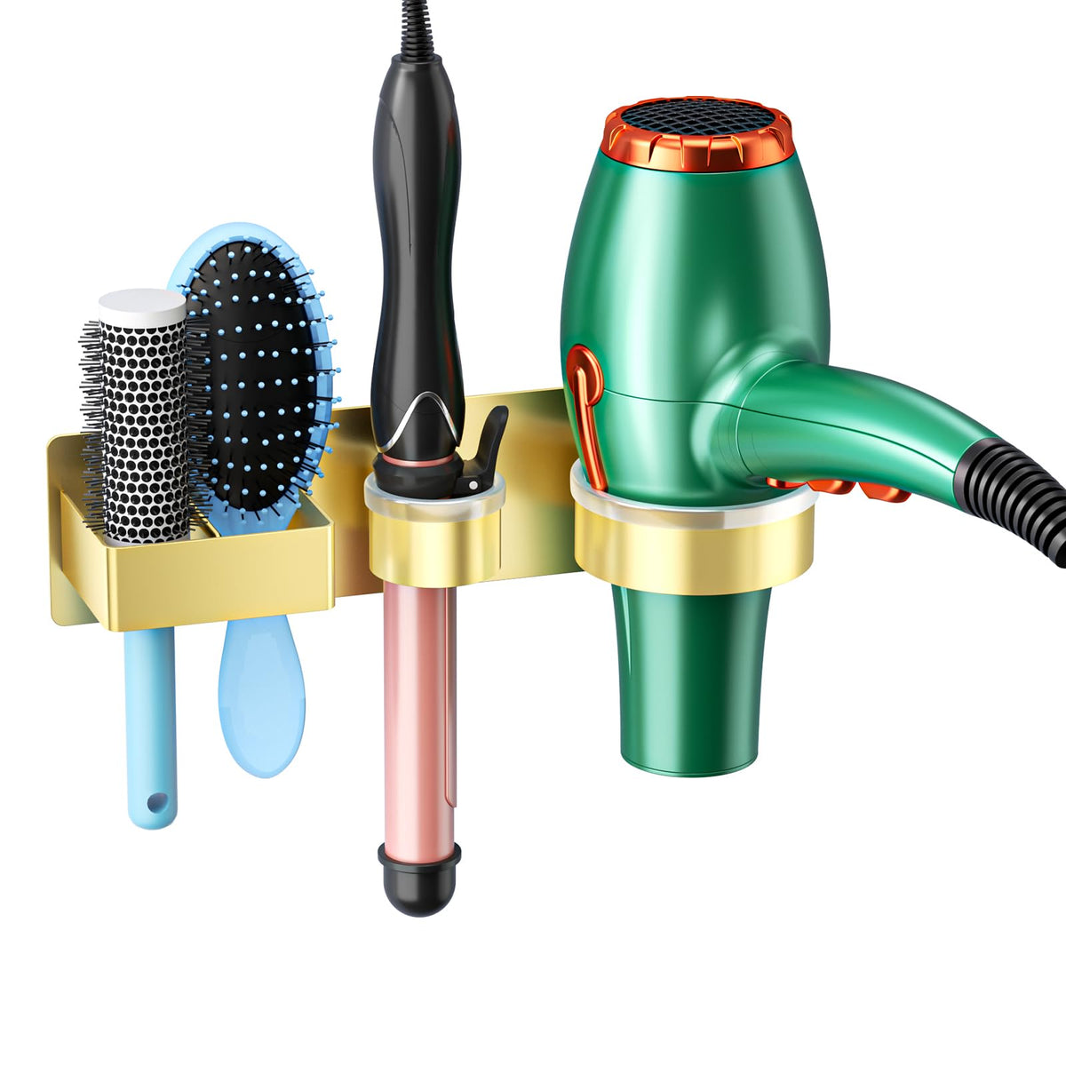 Hair Dryer Holder Wall Mounted Hair Straightener Holder, Blow Dryer Curling Iron Holder Metal, 3 in 1 Bathroom Hair Tools Organizer for Blow Dryer, Flat Irons, Hot Tool Holder
