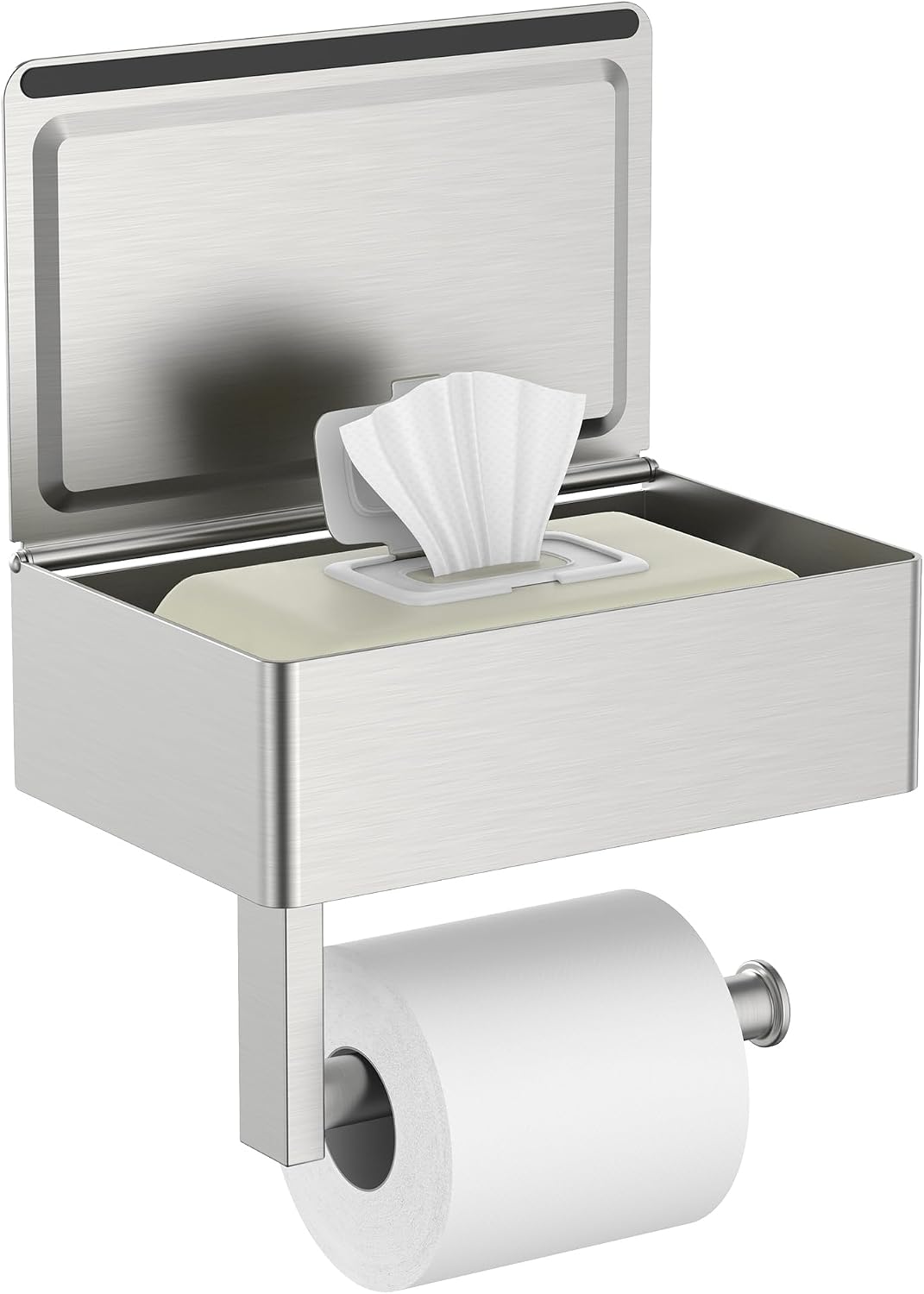 FORIOUS Toilet Paper Holder with Shelf, Wall-Mounted Modern Wipes Dispenser