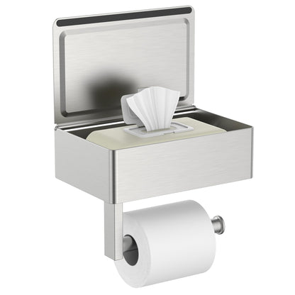 FORIOUS Toilet Paper Holder with Shelf, Wall-Mounted Modern Wipes Dispenser