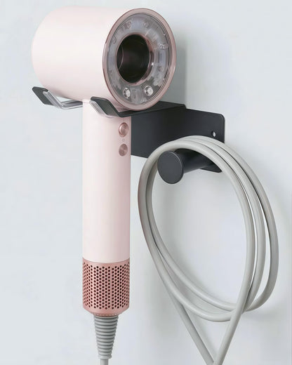 Hair Dryer Holder, Dyson Hair Dryer Holder, Blow Dryer Holder with Cord Hook SUS304 Stainless Steel Wall Mount, Self Adhesive/Screw Space Saving Hairdryer Holder for Bathroom White