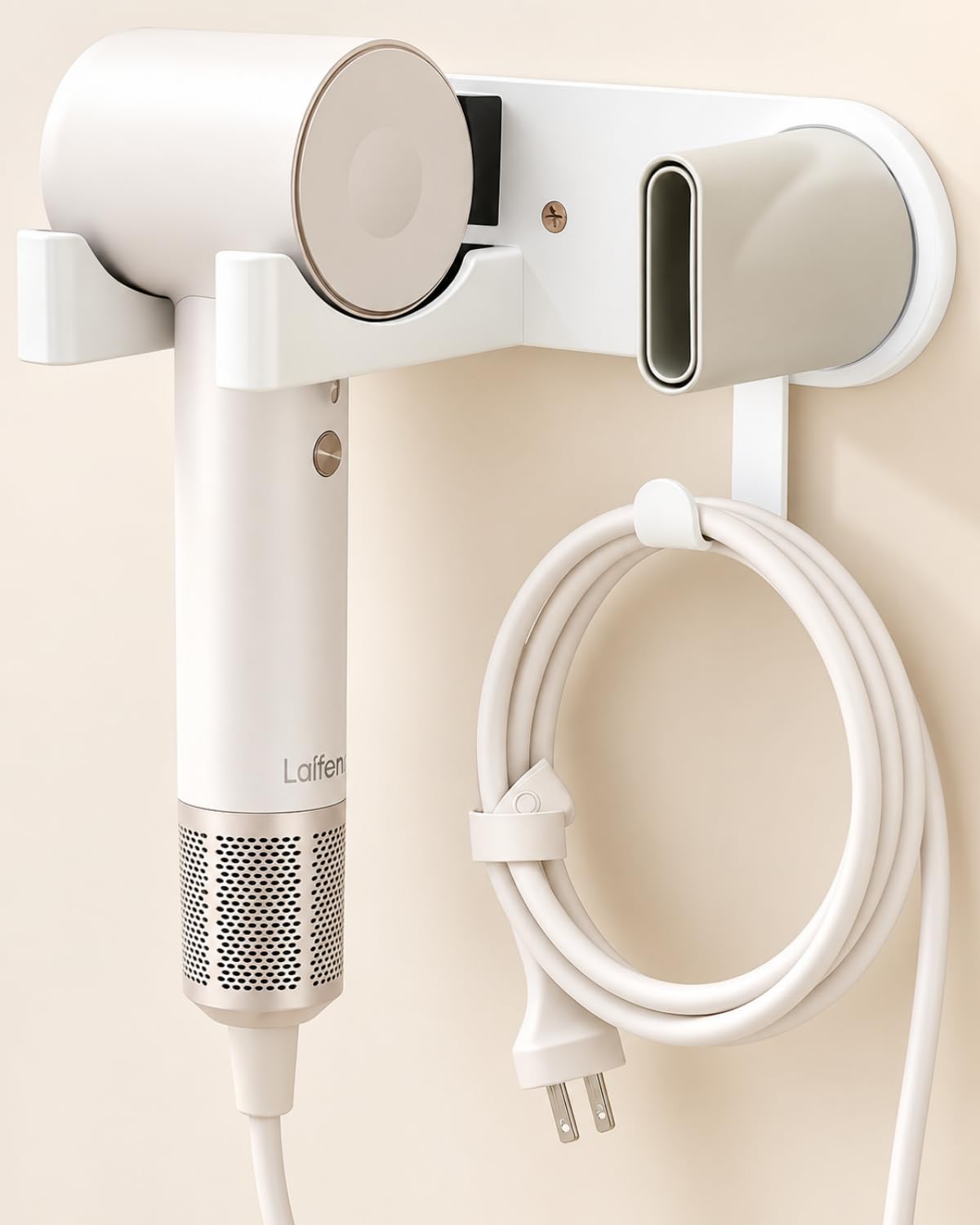 Dyson Hair Dryer Holder, Hair Dryer Wall Mount Hanger for Supersonic Nural, 5 Attachments Magnetic Aluminum Anti-Scratch Dyson Blow Dryer Holder with Cord Hook, No-Drill/Screw Installation UEMUSI