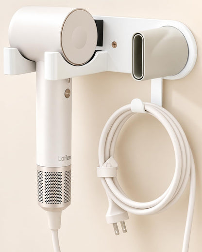 Dyson Hair Dryer Holder, Hair Dryer Wall Mount Hanger for Supersonic Nural, 5 Attachments Magnetic Aluminum Anti-Scratch Dyson Blow Dryer Holder with Cord Hook, No-Drill/Screw Installation UEMUSI