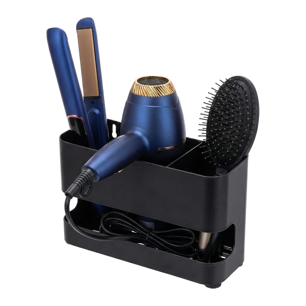 MyGift 2 Slot Hair Tools Organizer, Black Metal Wall Mounted Holder