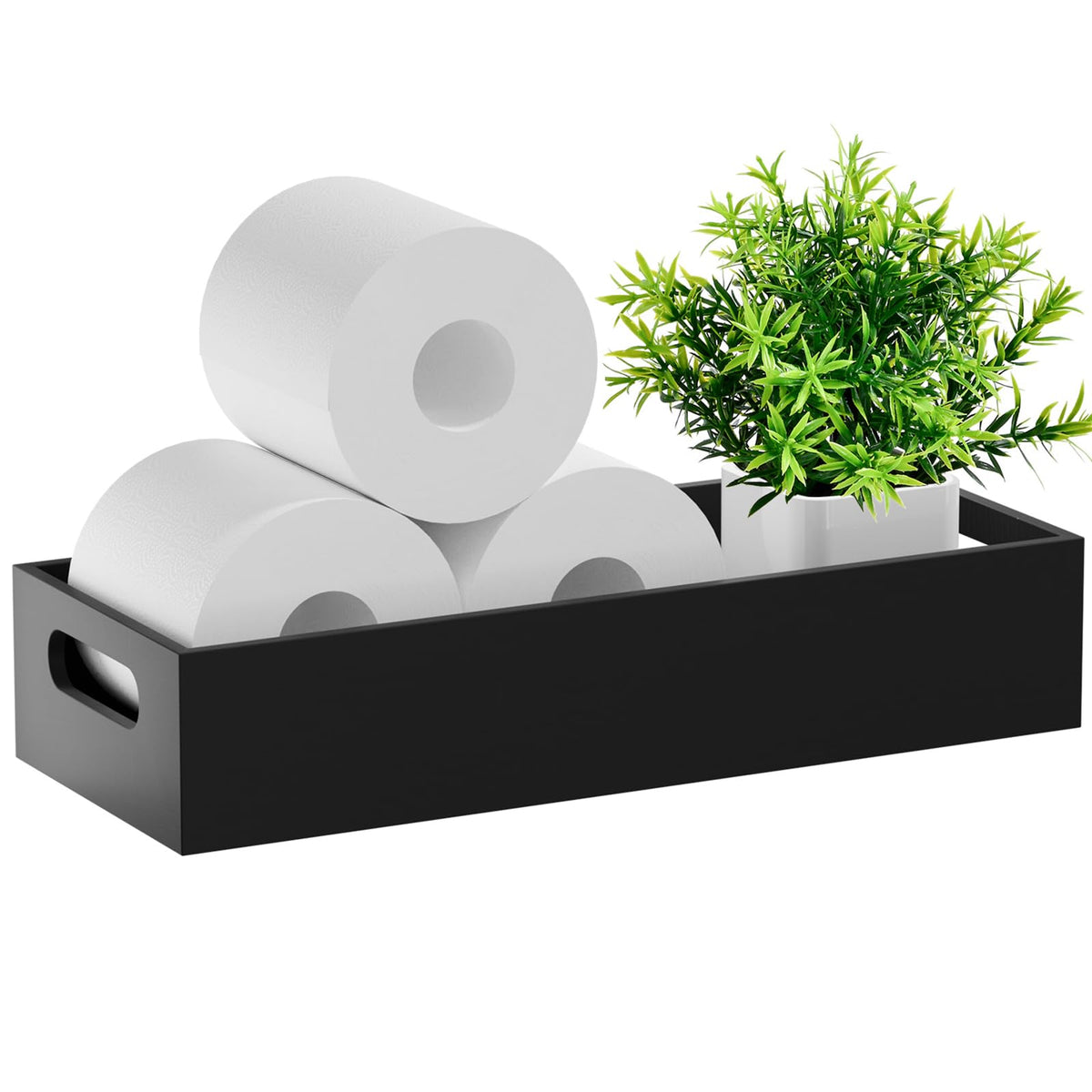 Tank Bamboo Bathroom Tray, Back Toilet Paper Holder Basket Storage, White