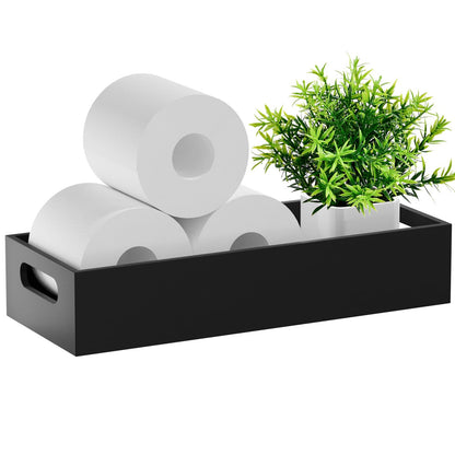 Tank Bamboo Bathroom Tray, Back Toilet Paper Holder Basket Storage, White