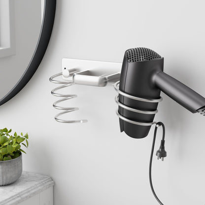 hicorfe Hair Dryer Holder 3 in 1 Hair Tool Organizer,Blow Dryer Holder Wall Mounted,Bathroom Bedroom Care Styling for Flat Iron,Curling Iron,Hair Straightener（Silver）