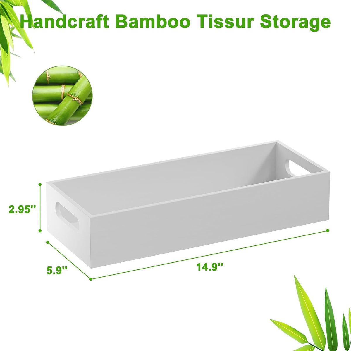 Tank Bamboo Bathroom Tray, Back Toilet Paper Holder Basket Storage, White