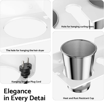 HIIMIEI Hair Tool Organizer Wall Mount, White Acrylic Hot Tool Holder