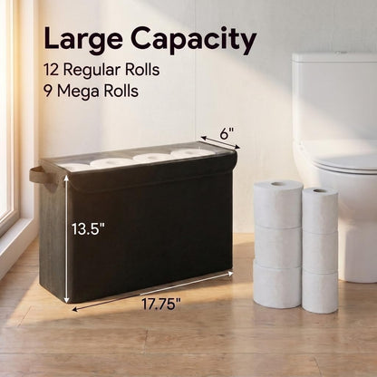 Cupic Cupid Bathroom Toilet Paper Storage - Toilet Paper Baskets with Lid Holds 9-12 Rolls, Extra Covered Slim Tissue Holder Cabinet, Narrow Container Bin Organizer Box Black