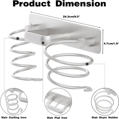 hicorfe Hair Dryer Holder 3 in 1 Hair Tool Organizer,Blow Dryer Holder Wall Mounted,Bathroom Bedroom Care Styling for Flat Iron,Curling Iron,Hair Straightener（Silver）