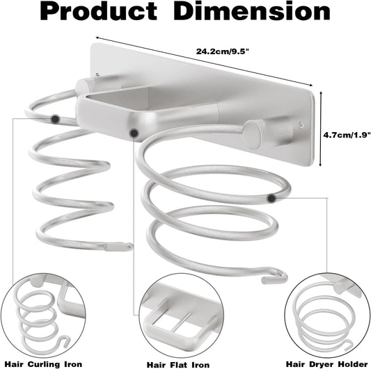 hicorfe Hair Dryer Holder 3 in 1 Hair Tool Organizer,Blow Dryer Holder Wall Mounted,Bathroom Bedroom Care Styling for Flat Iron,Curling Iron,Hair Straightener（Silver）