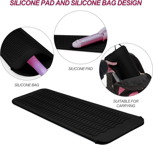 Silicone Heat Resistant Mat Pouch for Hair Straightener,Curling Iron, Black