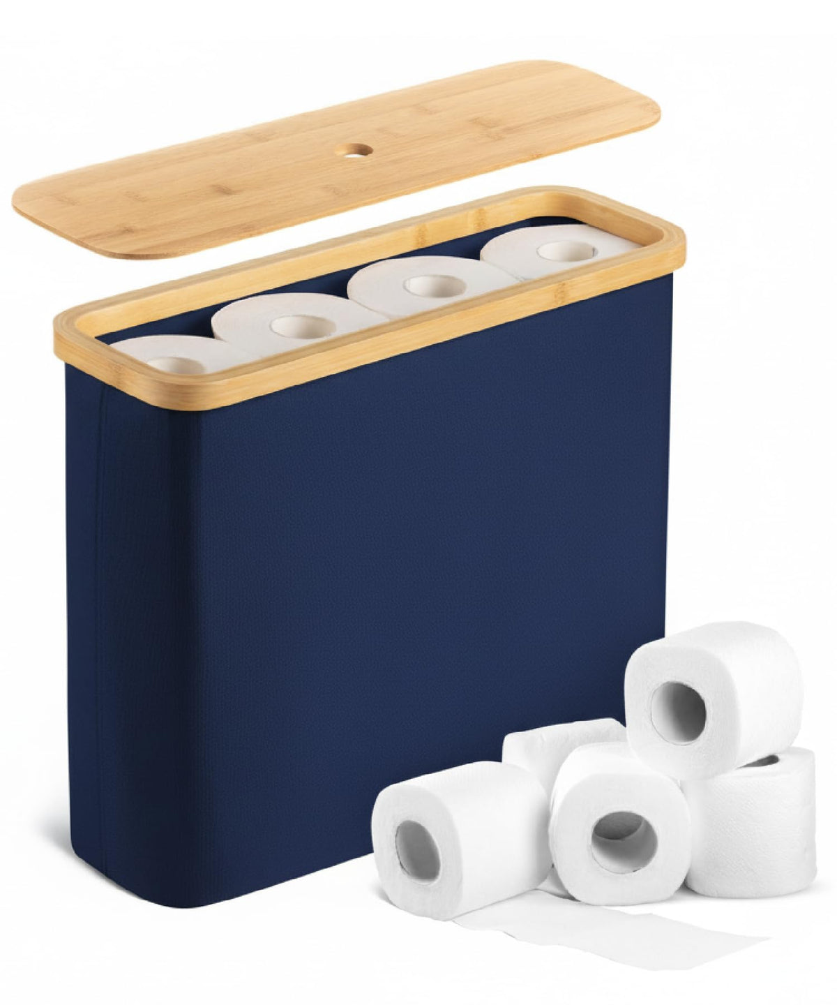 BAMBOO LAND- Toilet Paper Storage with Bamboo Lid for 12 Rolls, Beige, Waterproof Bamboo Toilet Paper Holder Basket
