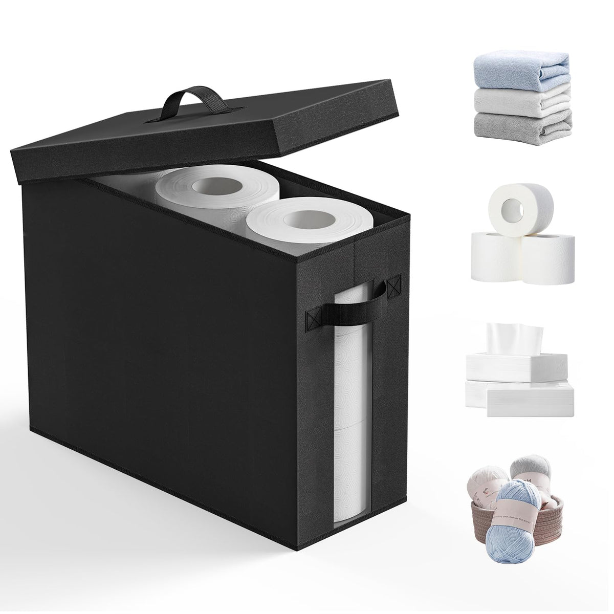 NAMTSO Bathroom Toilet Paper Storage with Lid, No Assembly, Black, 1 Pack