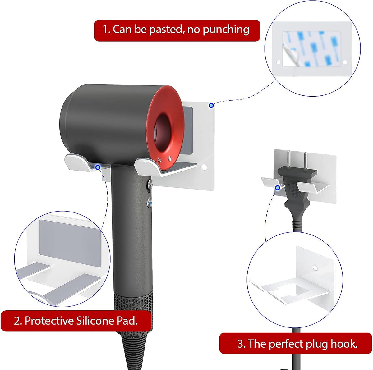 XIGOO Self Adhesive Hair Dryer Holder Wall Mounted