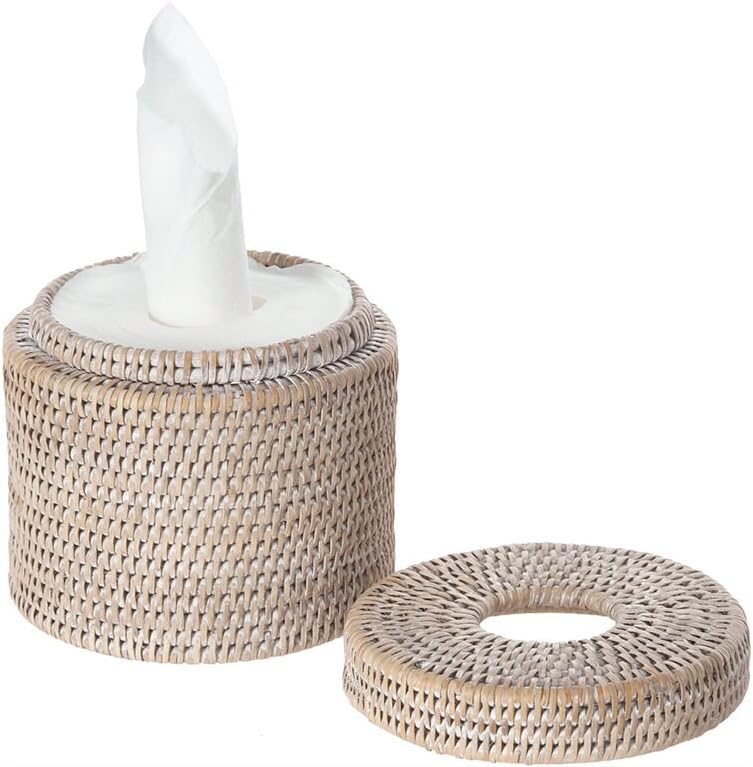 KOUBOO La Jolla Rattan Toilet Paper Holder with Lid, White Wash, Bathroom