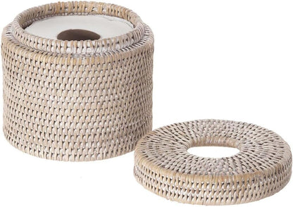 KOUBOO La Jolla Rattan Toilet Paper Holder with Lid, White Wash, Bathroom