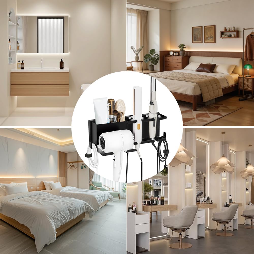 Hair Dryer Holder Wall Mount, Hair Tool Organizer with 3 Cord Organizers